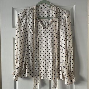 LC Lauren Conrad Cream and Black Polka Dot Blouse